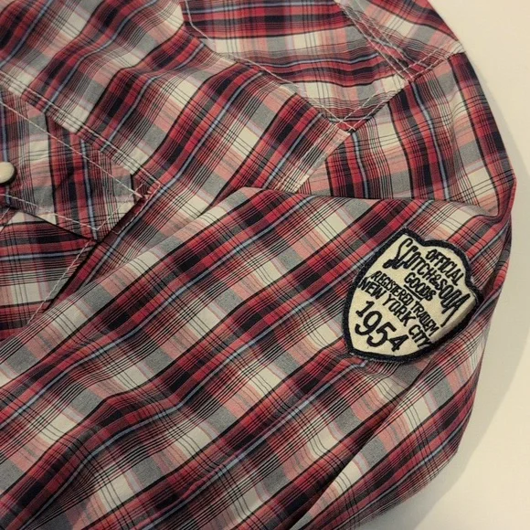 Scotch & Soda Men's Medium Western Long Sleeve Snap Button Down Plaid Shirt - Picture 8 of 16